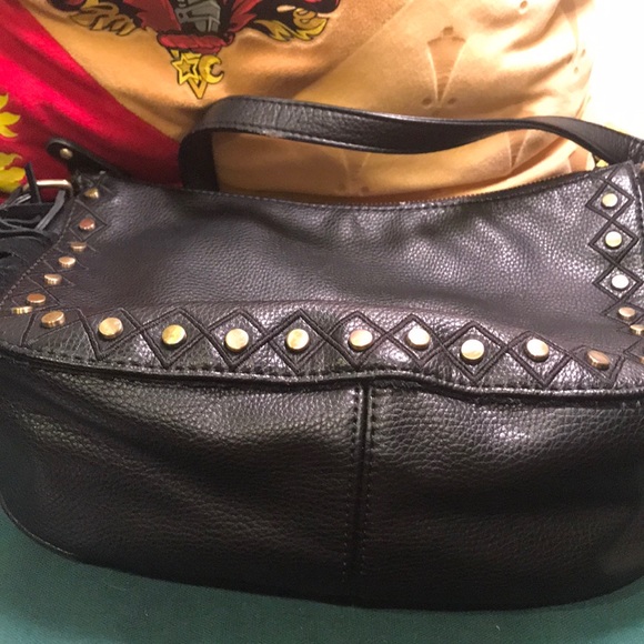 Black leather purse with fringe on sides. - Picture 7 of 8